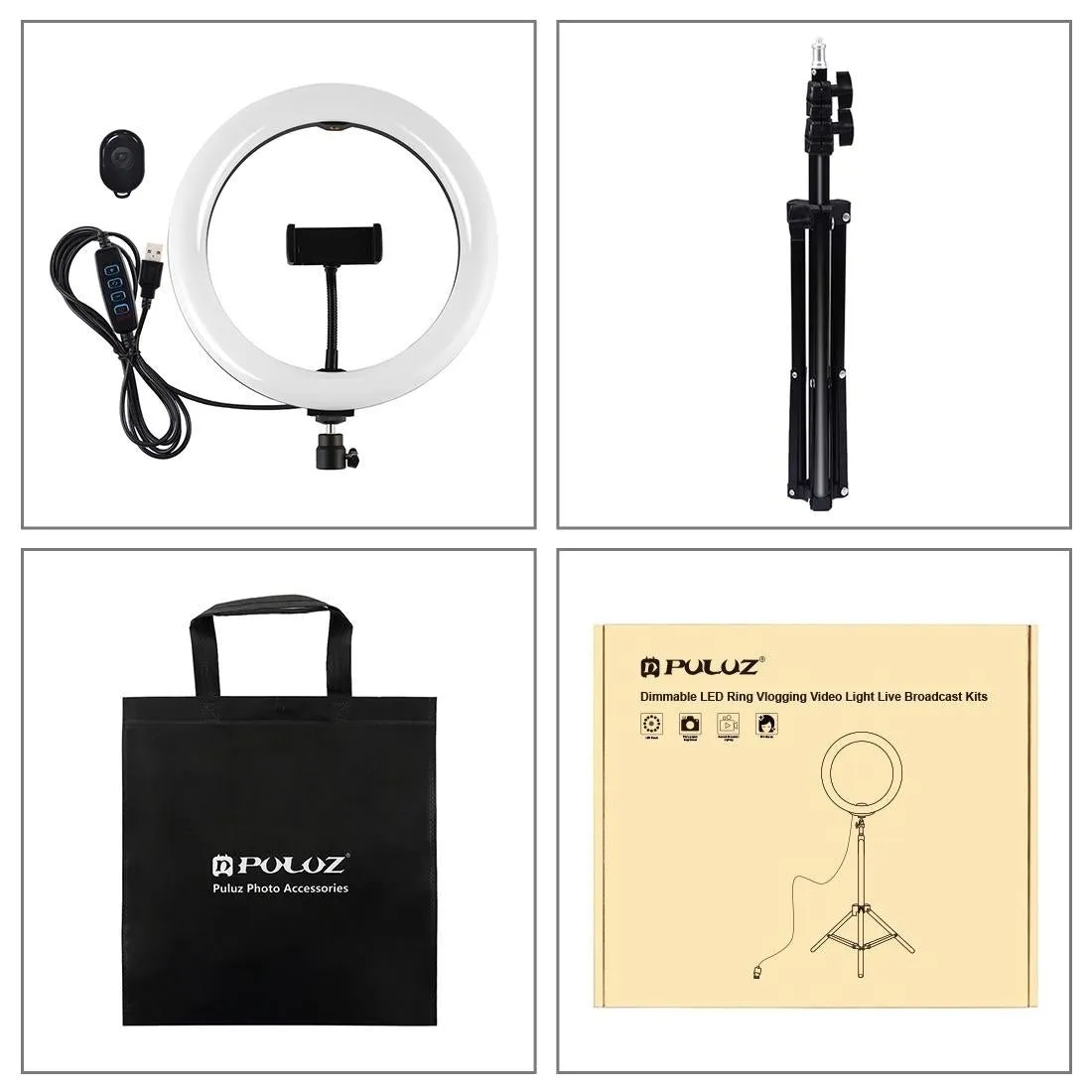 10.2" Ring Light with Tripod | USB | 3 Modes | Dual Colour Diffuse Light | Phone Clamp with Remote | Black