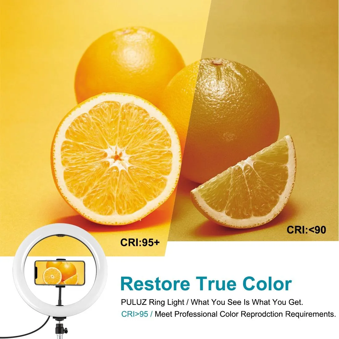 10.2" Ring Light with Tripod | USB | 3 Modes | Dual Colour Diffuse Light | Phone Clamp with Remote | Black