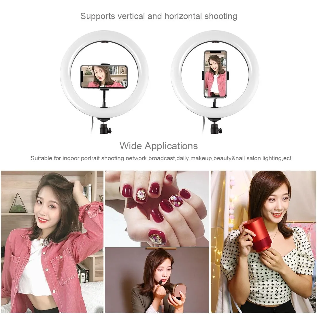 10.2" Ring Light with Tripod | USB | 3 Modes | Dual Colour Diffuse Light | Phone Clamp with Remote | Black