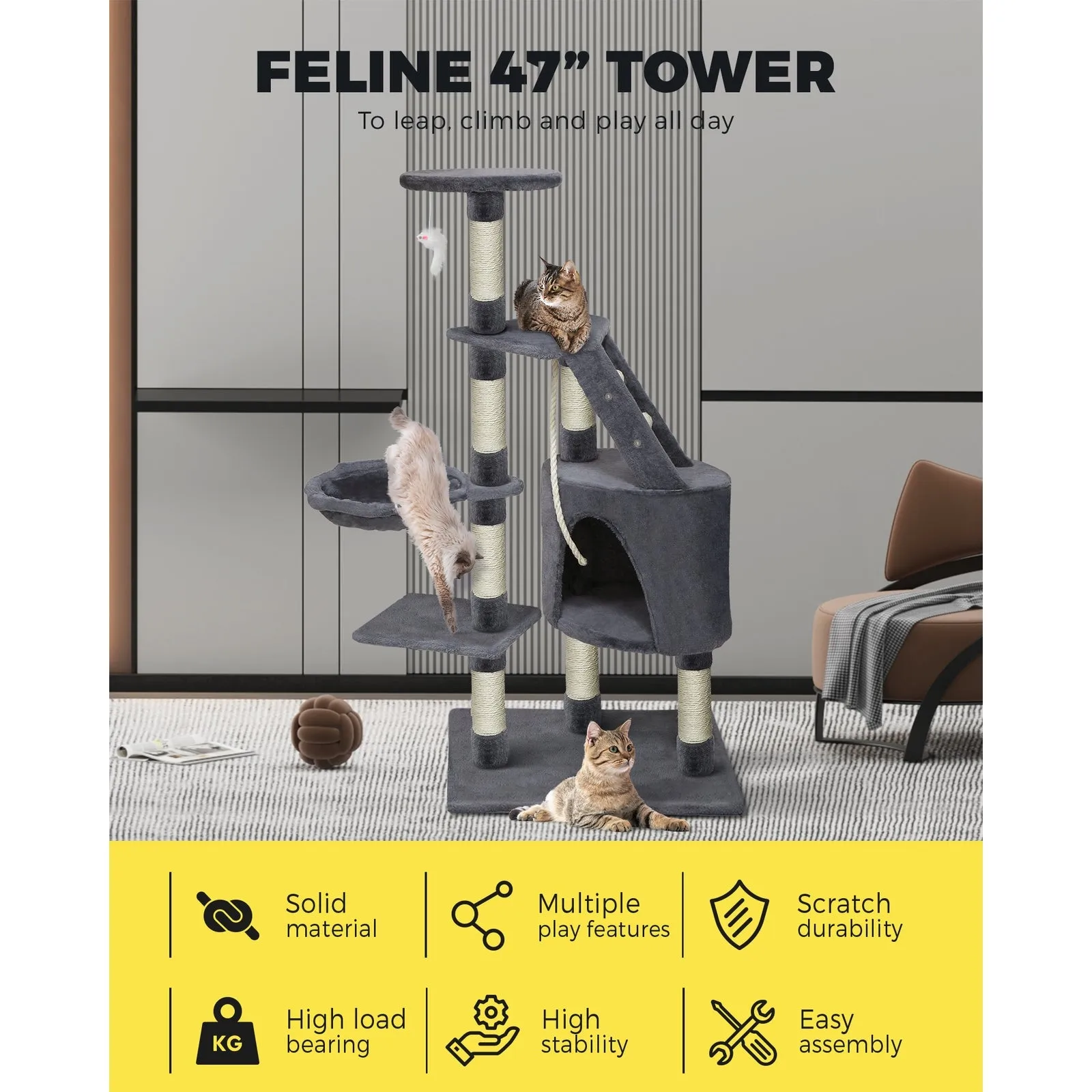 120cm Cat Trees Scratching Post Scratcher Tower Condo House Climber Tree