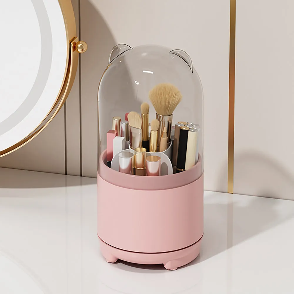 360° Rotating Makeup Brush Bucket | Transparent Dust-proof Cosmetic Storage Box (White)