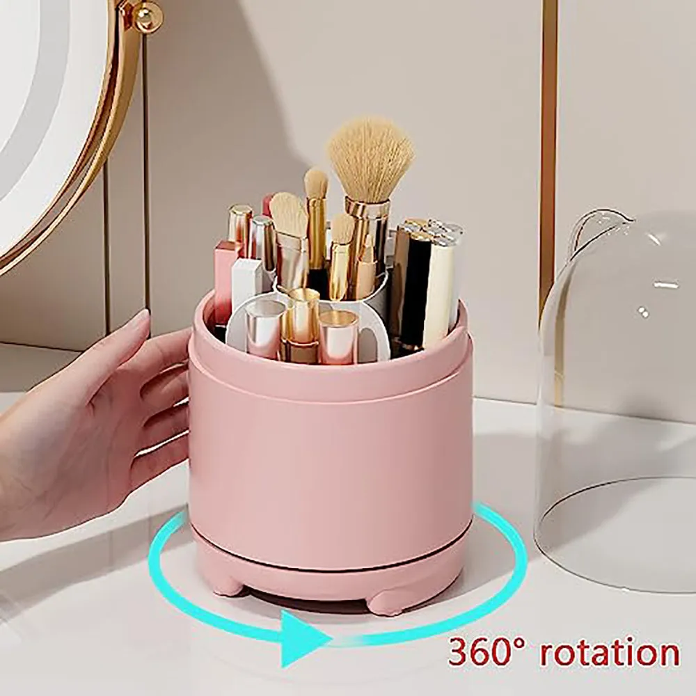 360° Rotating Makeup Brush Bucket | Transparent Dust-proof Cosmetic Storage Box (White)