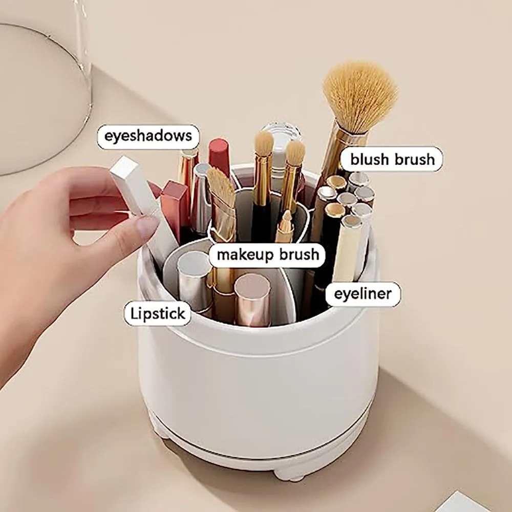 360° Rotating Makeup Brush Bucket | Transparent Dust-proof Cosmetic Storage Box (White)