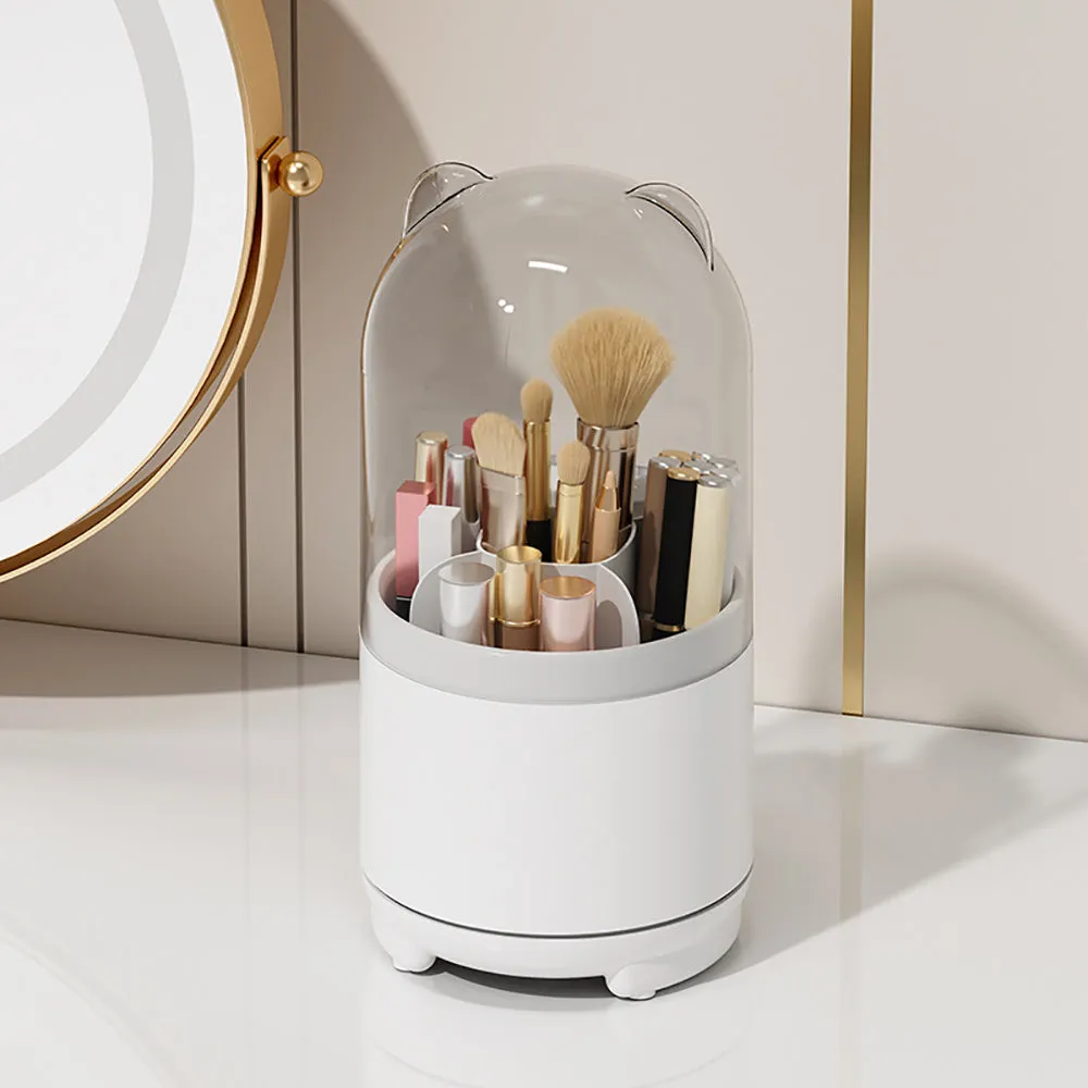 360° Rotating Makeup Brush Bucket | Transparent Dust-proof Cosmetic Storage Box (White)