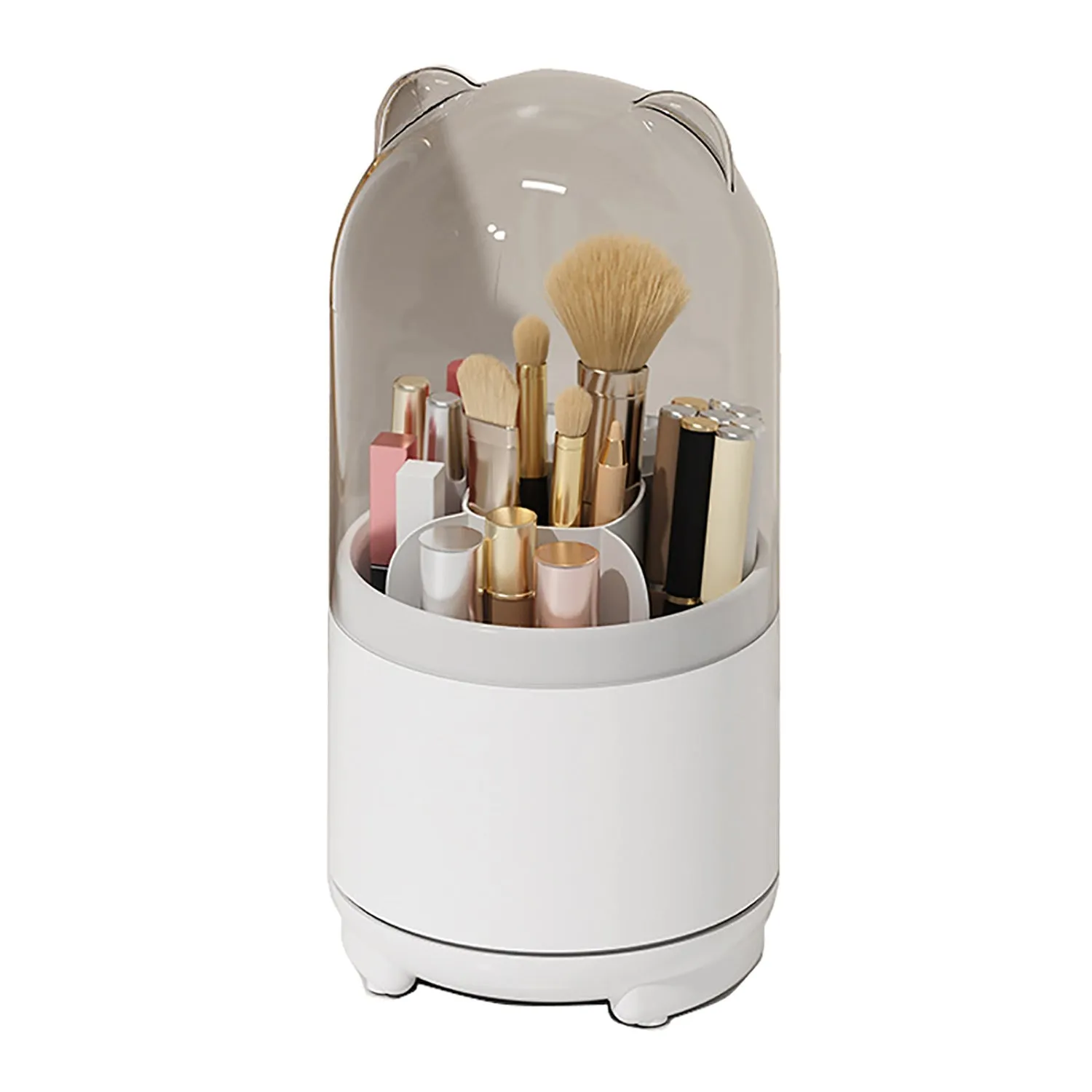 360° Rotating Makeup Brush Bucket | Transparent Dust-proof Cosmetic Storage Box (White)