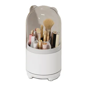 360° Rotating Makeup Brush Bucket | Transparent Dust-proof Cosmetic Storage Box (White)