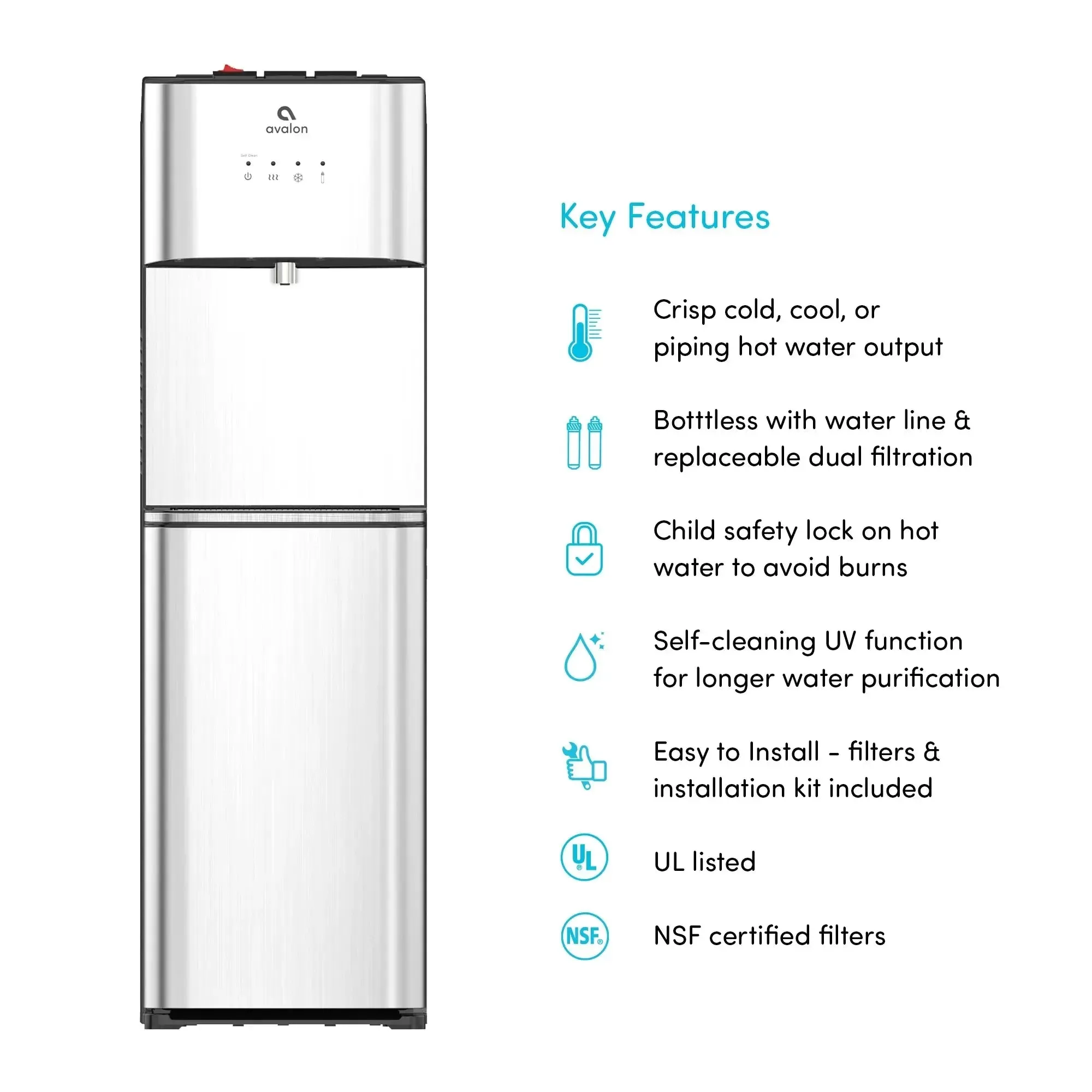 Avalon Self Cleaning Bottleless Water Cooler Dispenser 3 Temperatures
