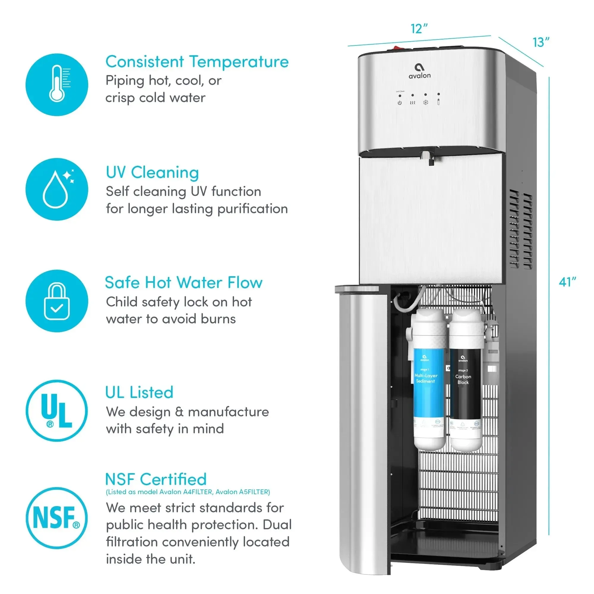 Avalon Self Cleaning Bottleless Water Cooler Dispenser 3 Temperatures