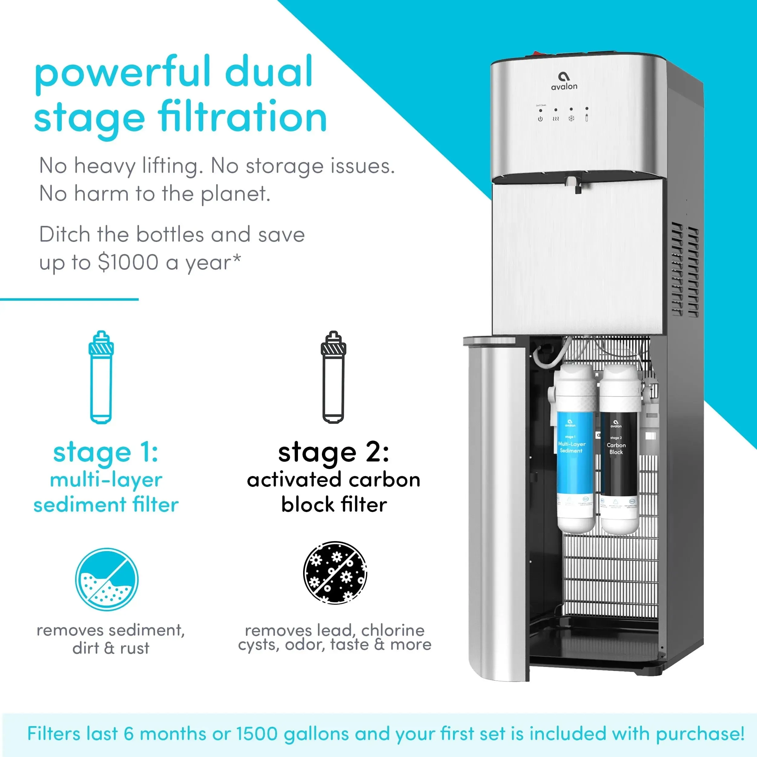 Avalon Self Cleaning Bottleless Water Cooler Dispenser 3 Temperatures