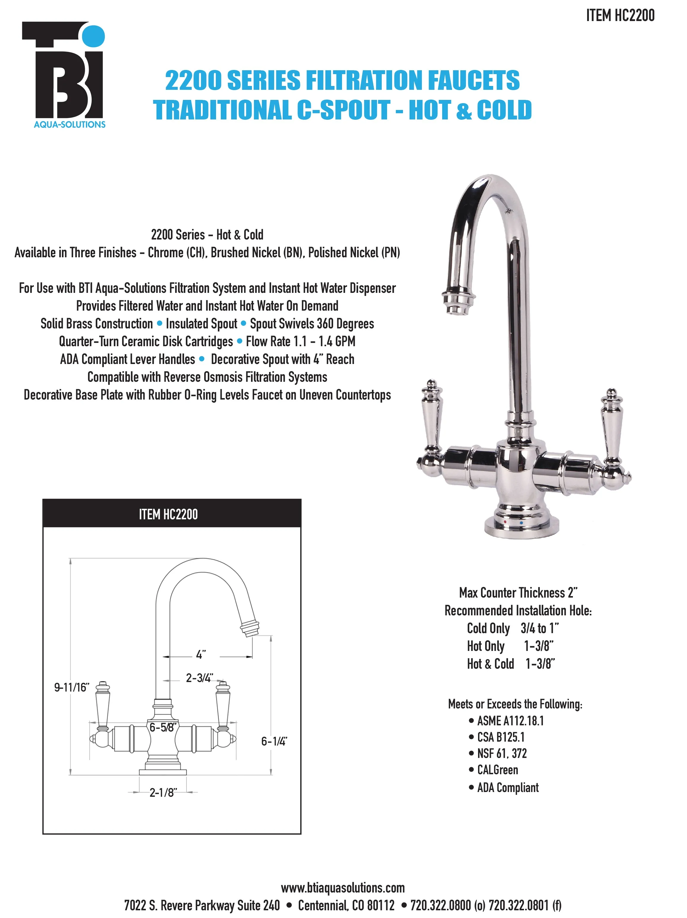 BTI HC2200 Traditional C-Spout Hot/Cold Filtration Faucet