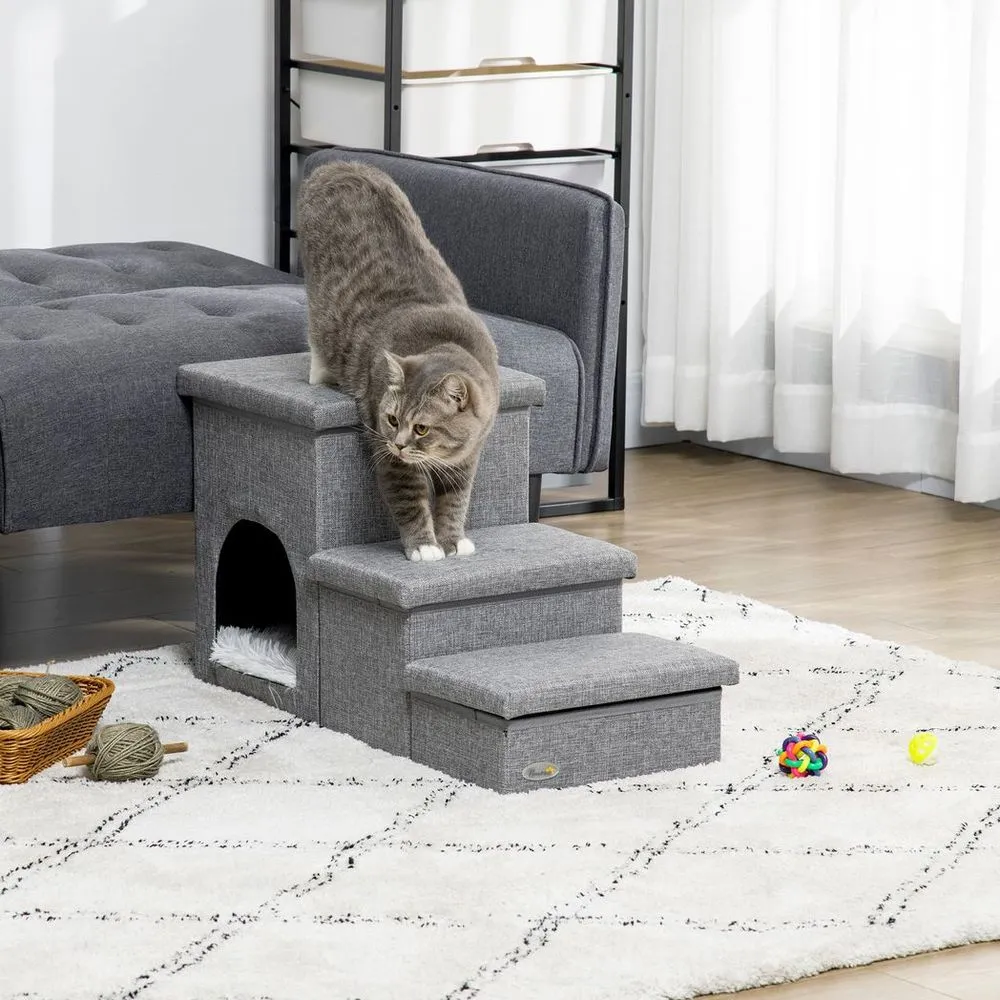 Dog Steps for Bed - PawHut 3 Step Grey Storage Unit