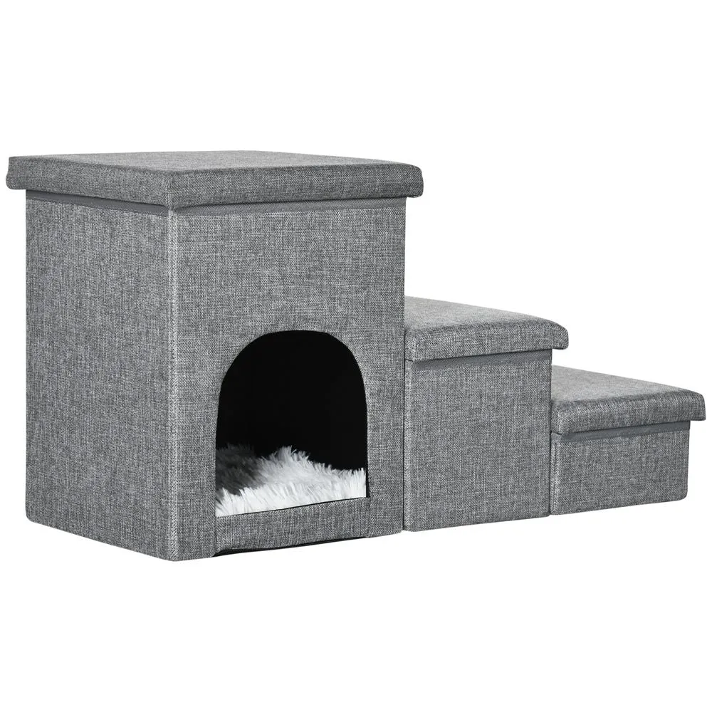 Dog Steps for Bed - PawHut 3 Step Grey Storage Unit