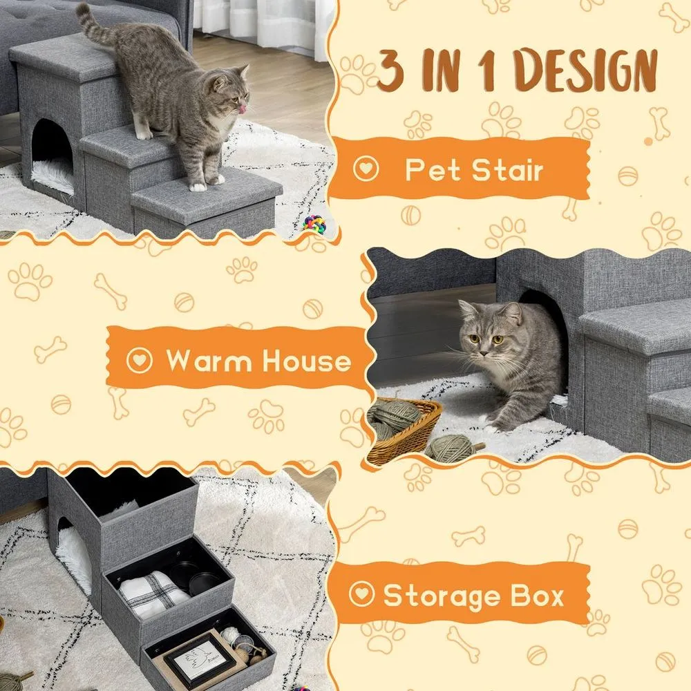 Dog Steps for Bed - PawHut 3 Step Grey Storage Unit