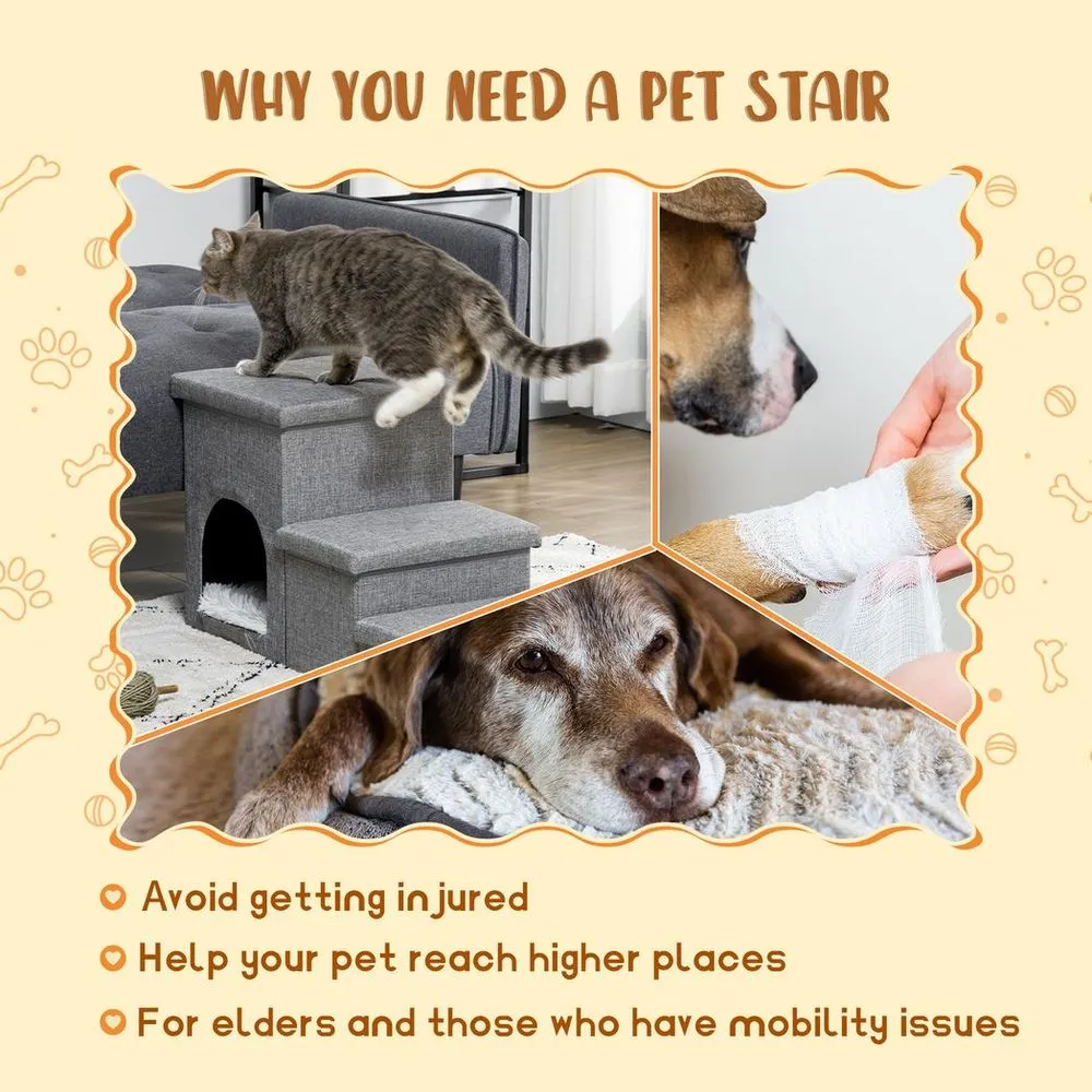 Dog Steps for Bed - PawHut 3 Step Grey Storage Unit