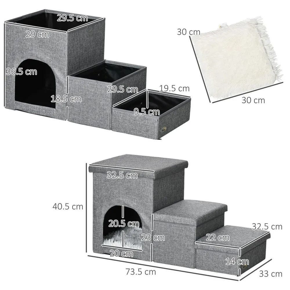 Dog Steps for Bed - PawHut 3 Step Grey Storage Unit