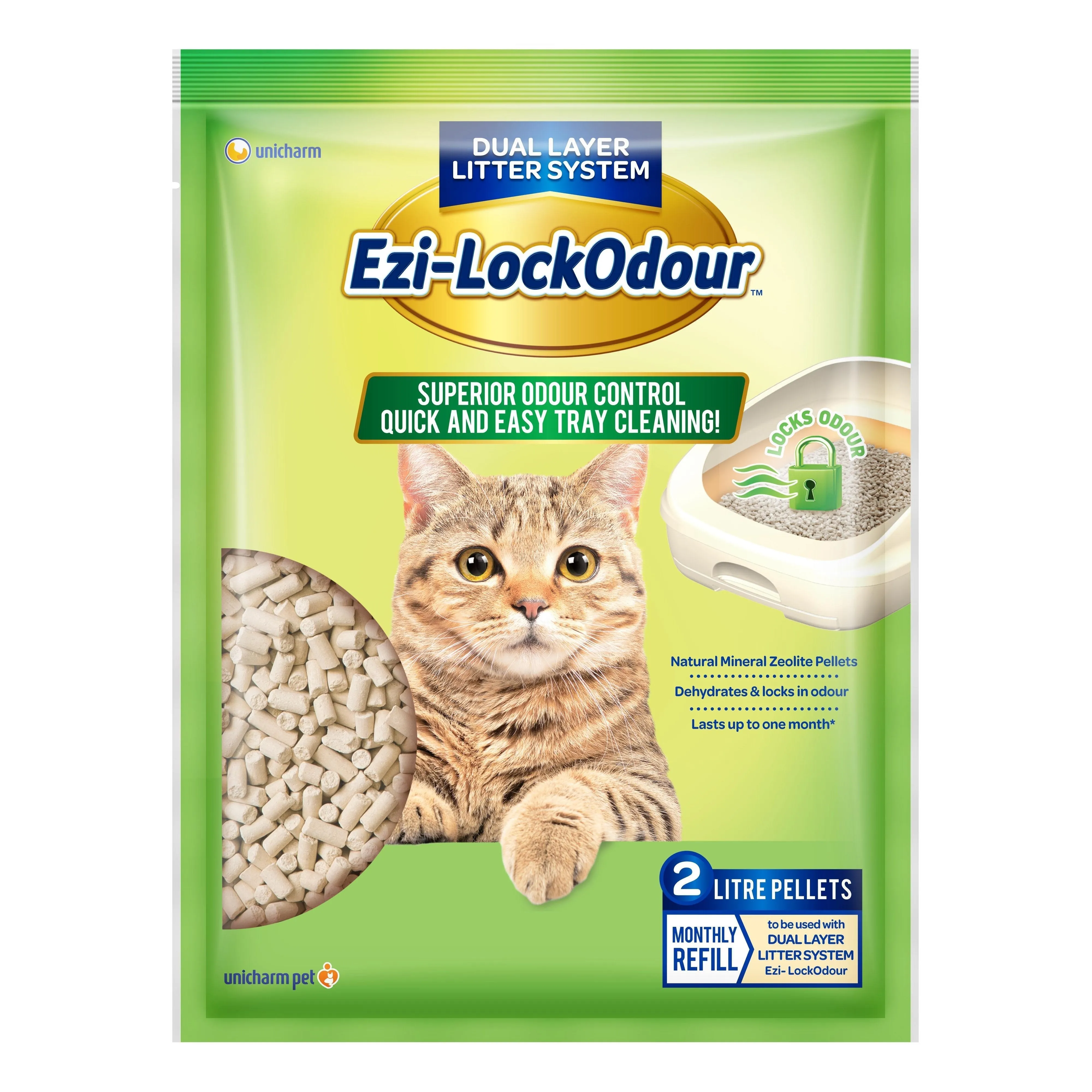 Ezi-LockOdour Dual Layer Cat Litter System Natural Zeolite Cat Litter Pellets 2kg^^^