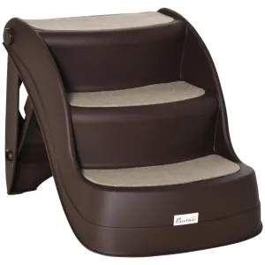 Foldable Pet Stairs Portable Dog Steps 3-Step Design with Non-slip Mats for High Beds Sofas 49 x 38 x 38 cm Brown