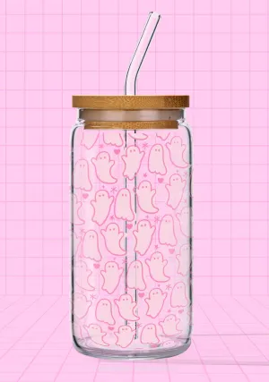 Halloween Pink Ghost Y2K Printed Glass Cup Cherrykitten