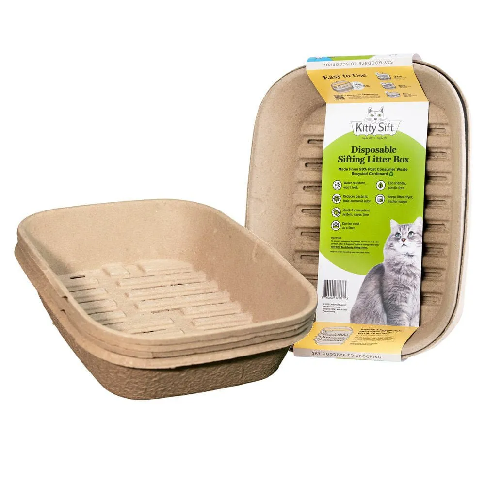 Kitty Sift (Set of 2 Litter Boxes & 1 Sifting Liner) Sifting, Disposable Cat Litter Box, Jumbo