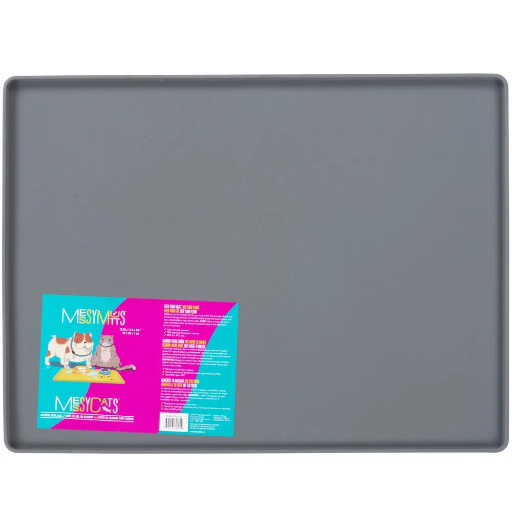 Messy Mutts & Cats Silicone Non-Slip Pet Bowl Mat For Cats & Dogs (Small, Cool Grey)