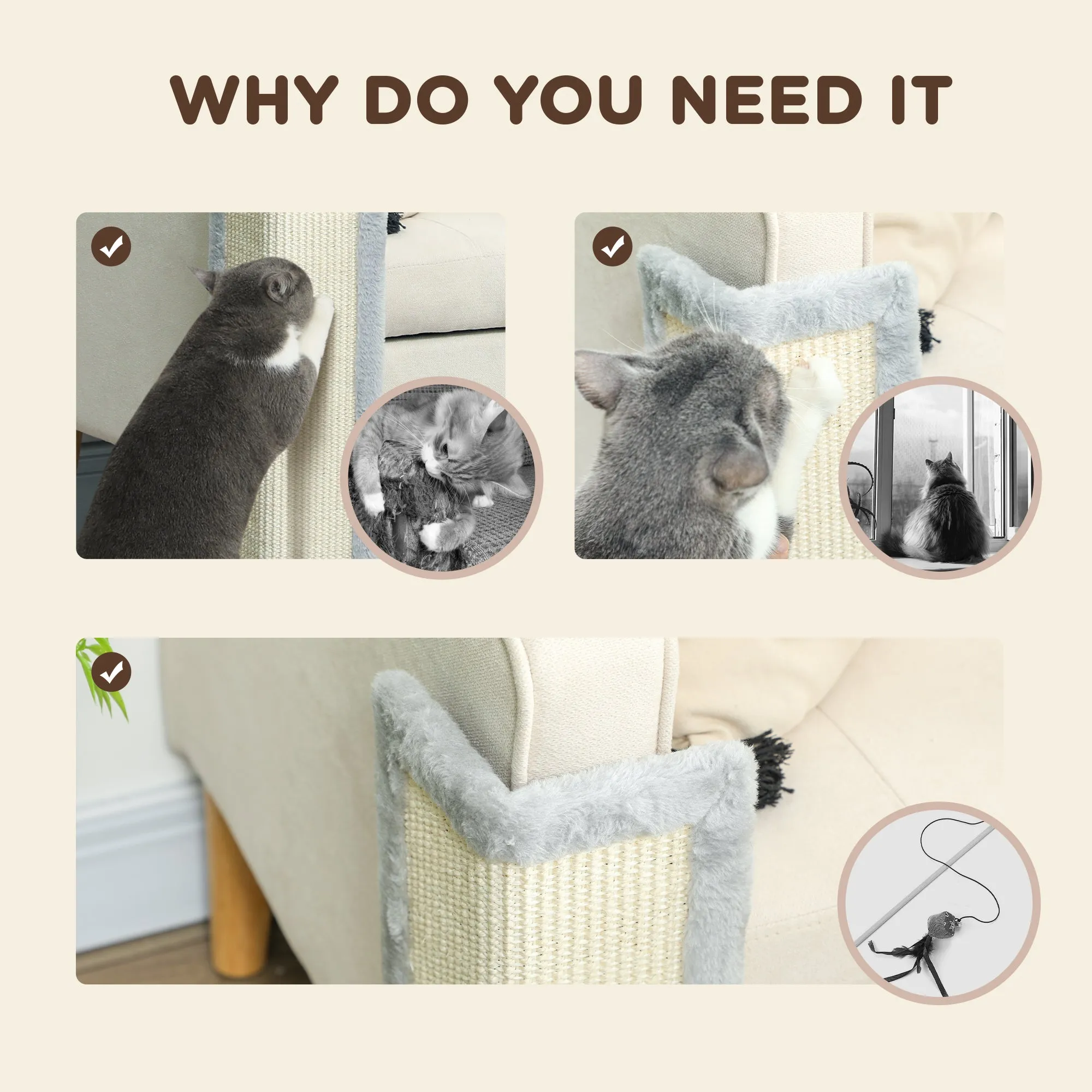 PawHut 56cm Corner Cat Scratching Post with Sisal Scratching Pad, Grey