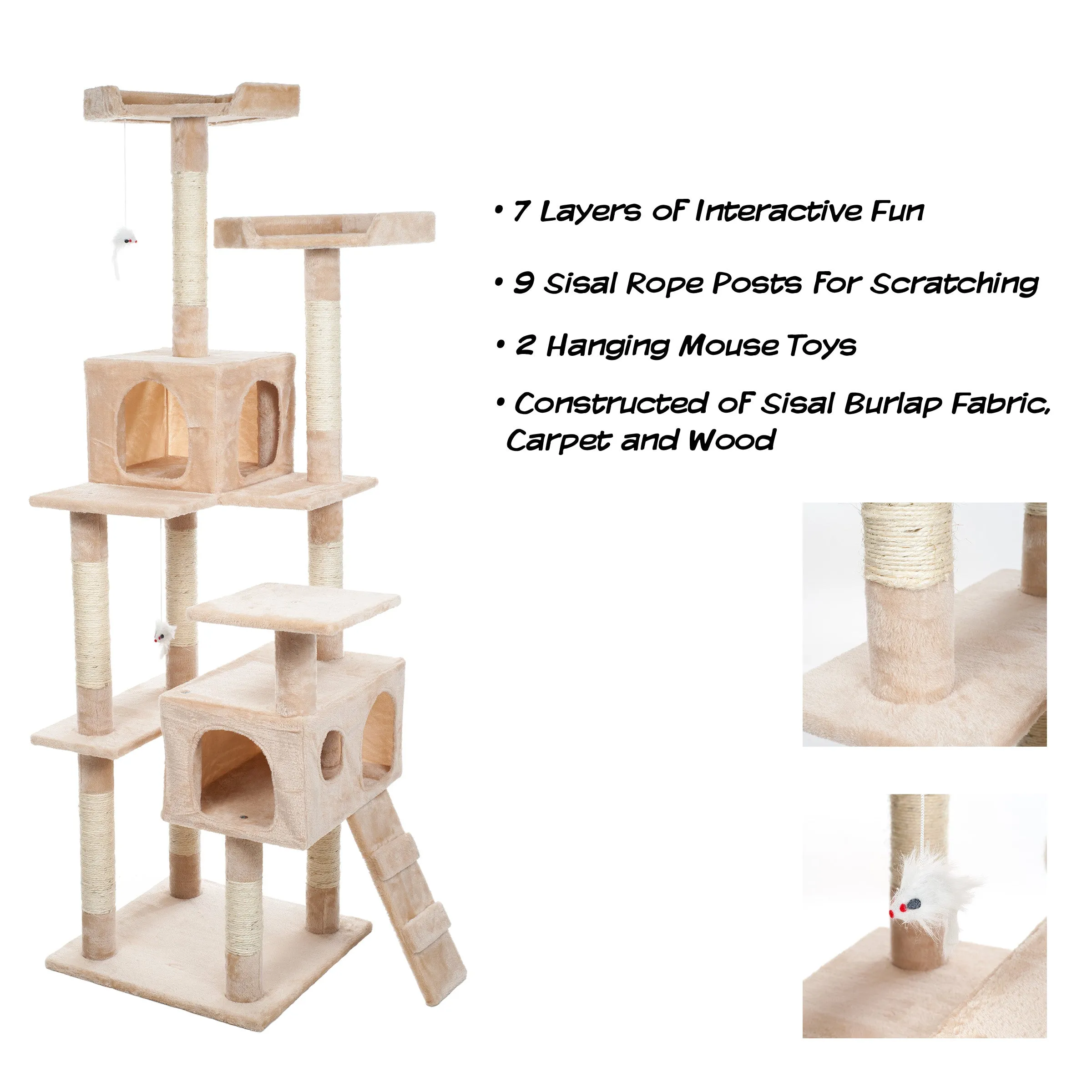 Pet Adobe 5.5FT Cat Tree with Scratch Posts, Beige