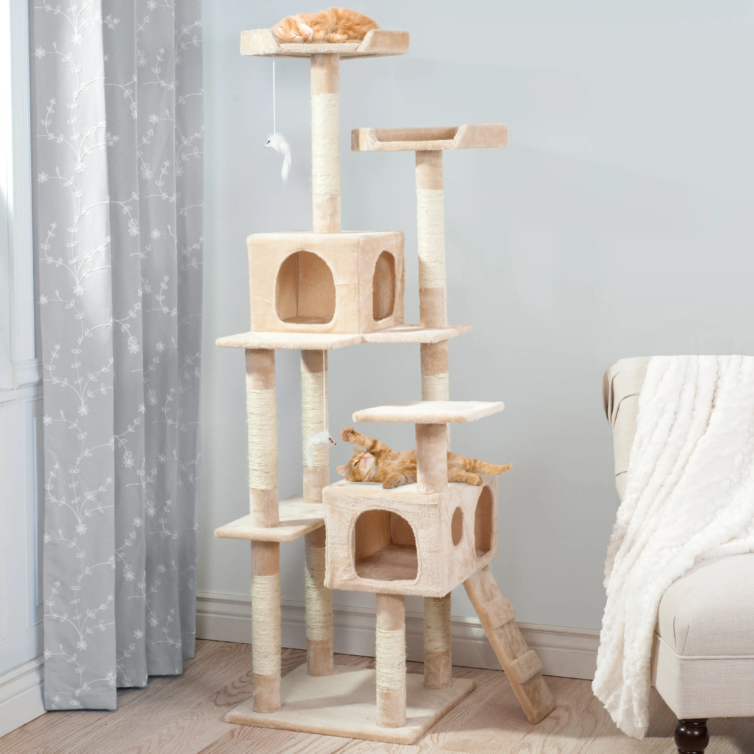 Pet Adobe 5.5FT Cat Tree with Scratch Posts, Beige