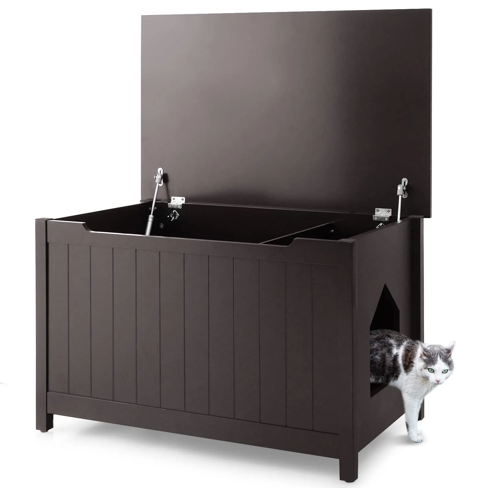 Tangkula Cat Litter Box Enclosure, Flip Top Hidden Cat Washroom with Removable Divider