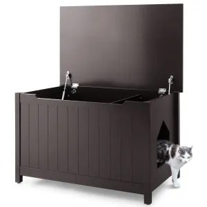 Tangkula Cat Litter Box Enclosure, Flip Top Hidden Cat Washroom with Removable Divider