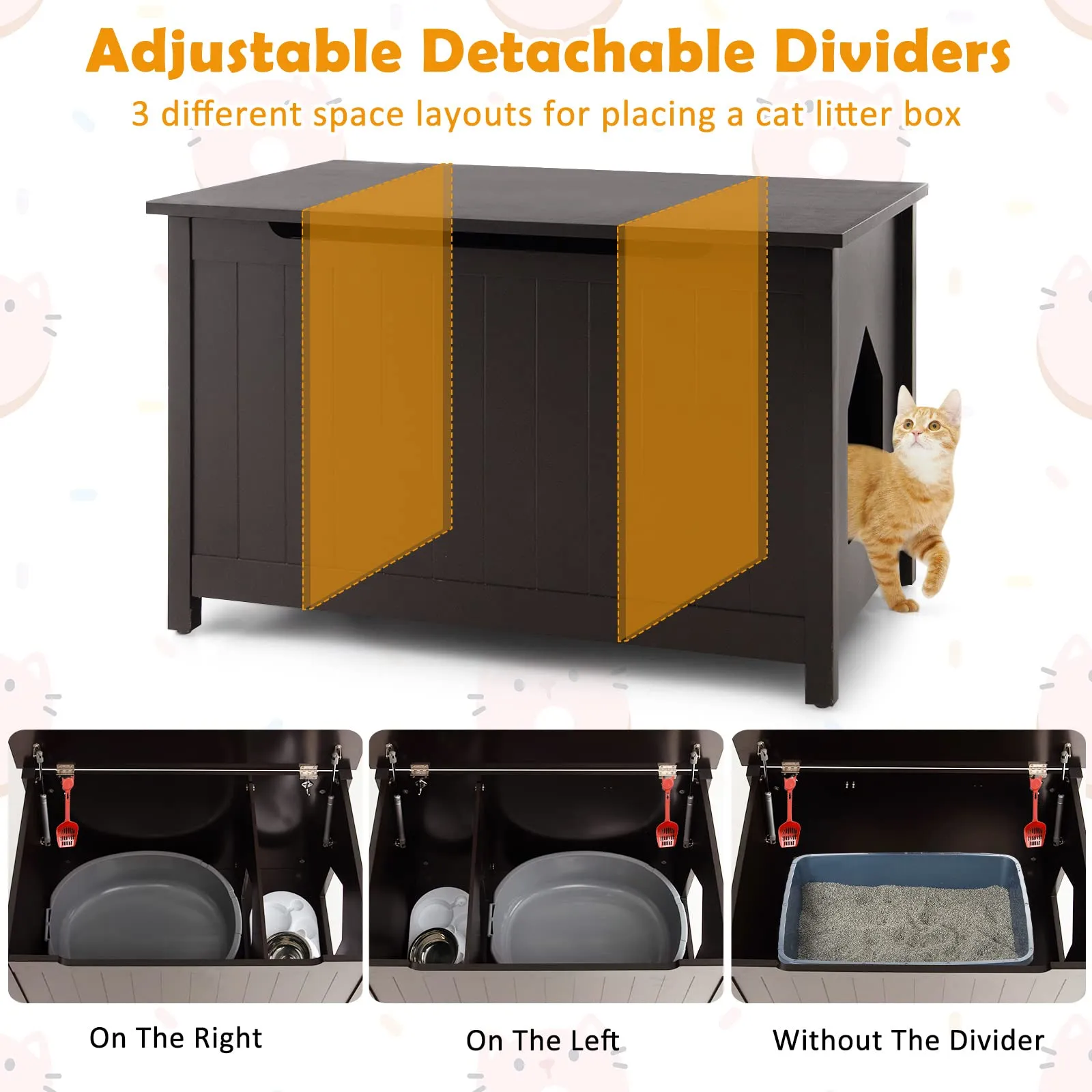 Tangkula Cat Litter Box Enclosure, Flip Top Hidden Cat Washroom with Removable Divider