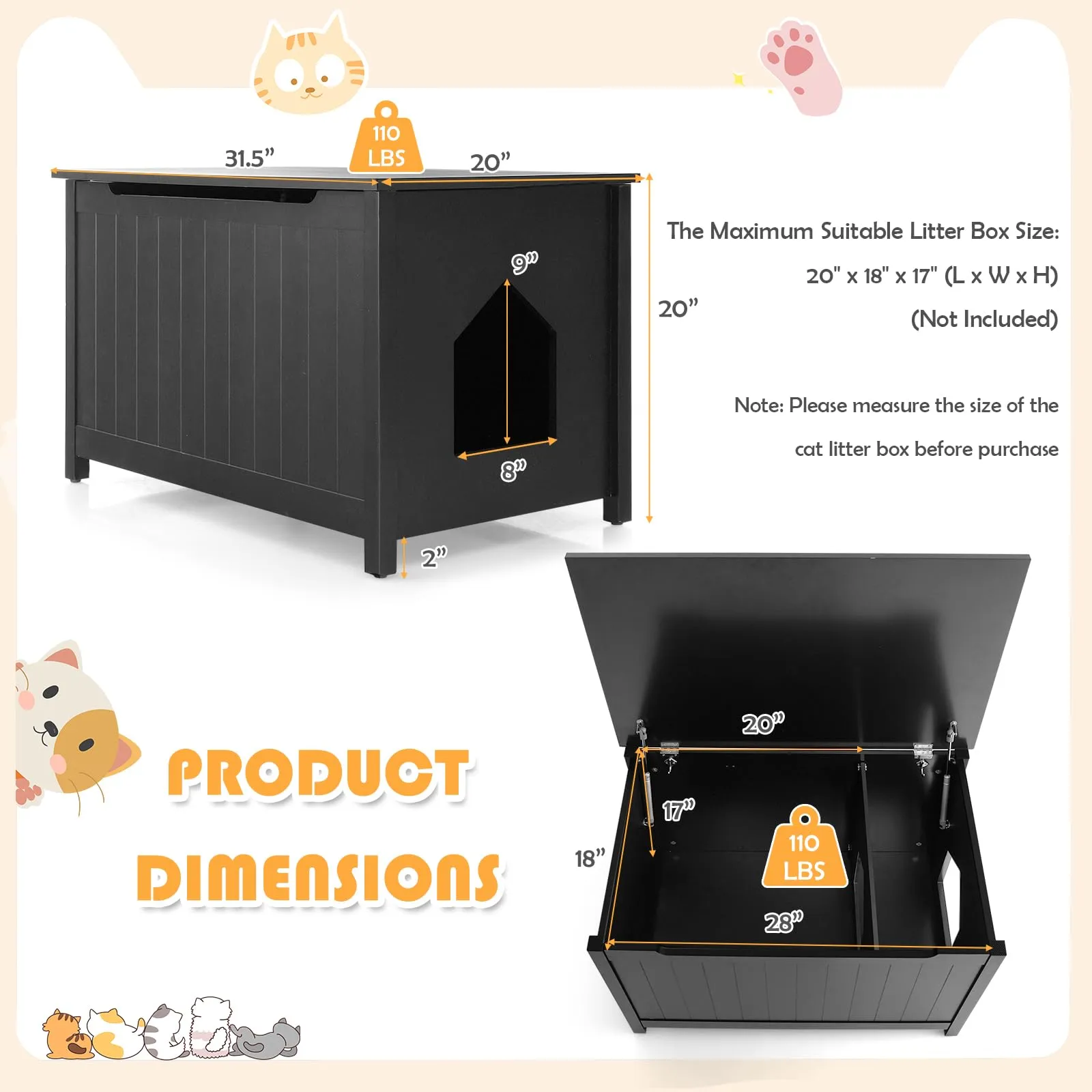 Tangkula Cat Litter Box Enclosure, Flip Top Hidden Cat Washroom with Removable Divider