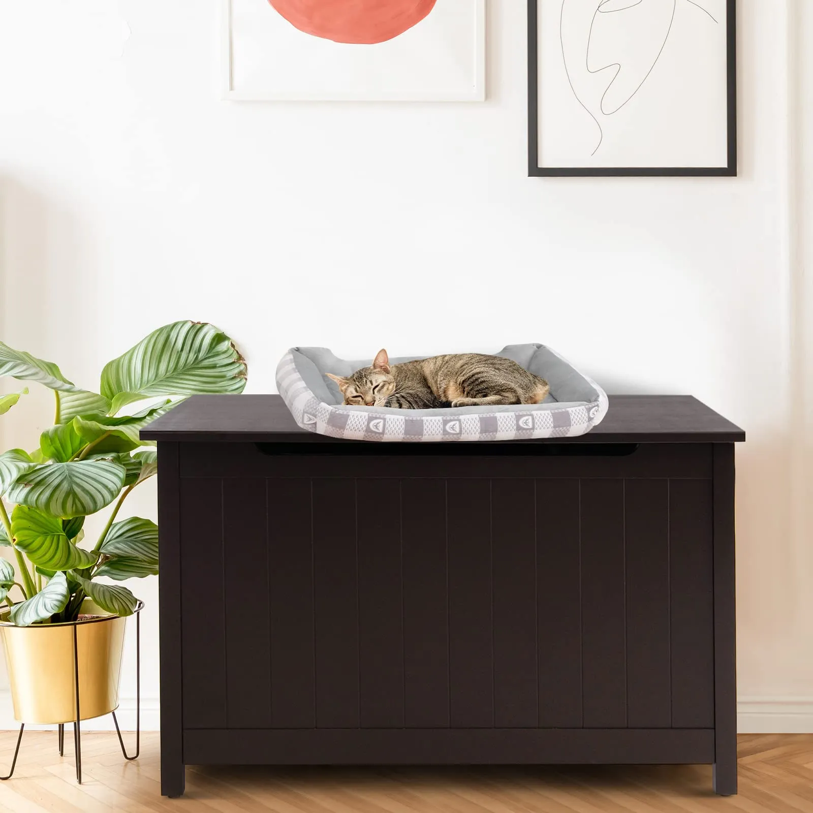 Tangkula Cat Litter Box Enclosure, Flip Top Hidden Cat Washroom with Removable Divider