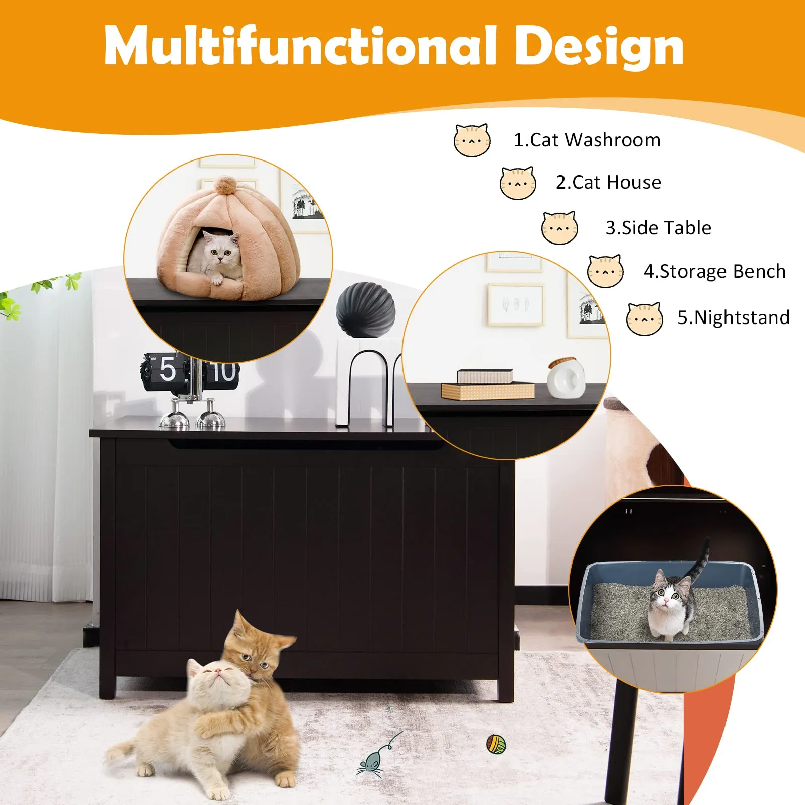 Tangkula Cat Litter Box Enclosure, Flip Top Hidden Cat Washroom with Removable Divider
