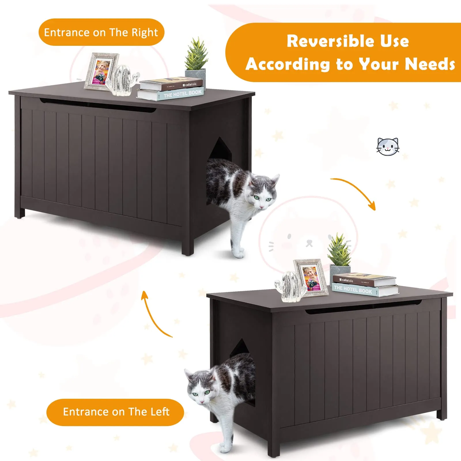 Tangkula Cat Litter Box Enclosure, Flip Top Hidden Cat Washroom with Removable Divider