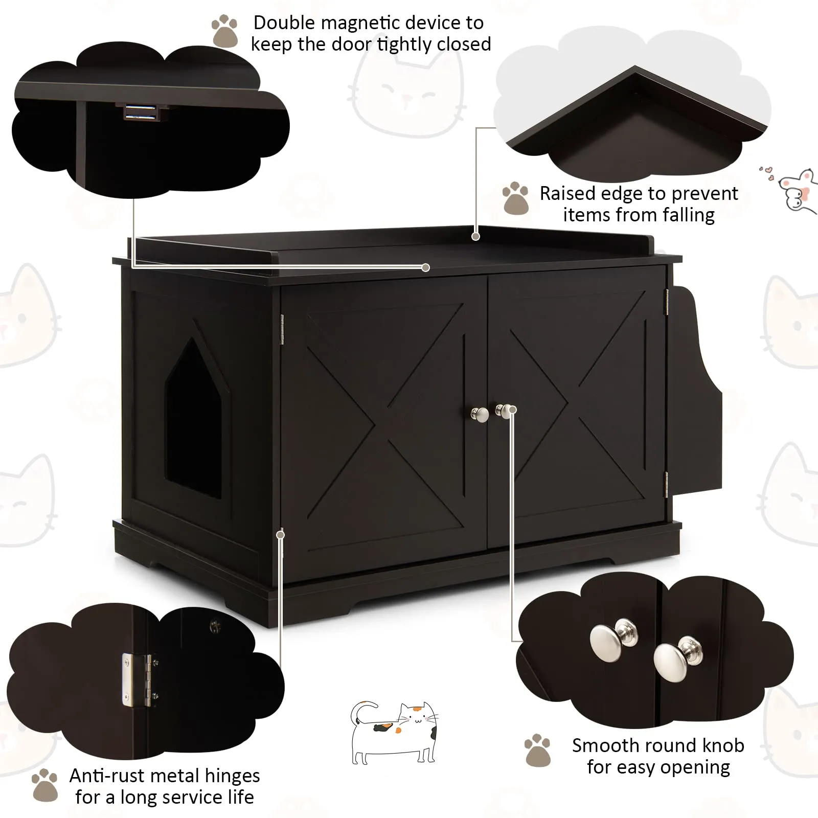 Tangkula Cat Litter Box Enclosure, Wooden Cat House Side Table w/Removable Divider