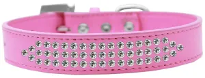 Three Row Clear Crystal Dog Collar Bright Pink Size 14
