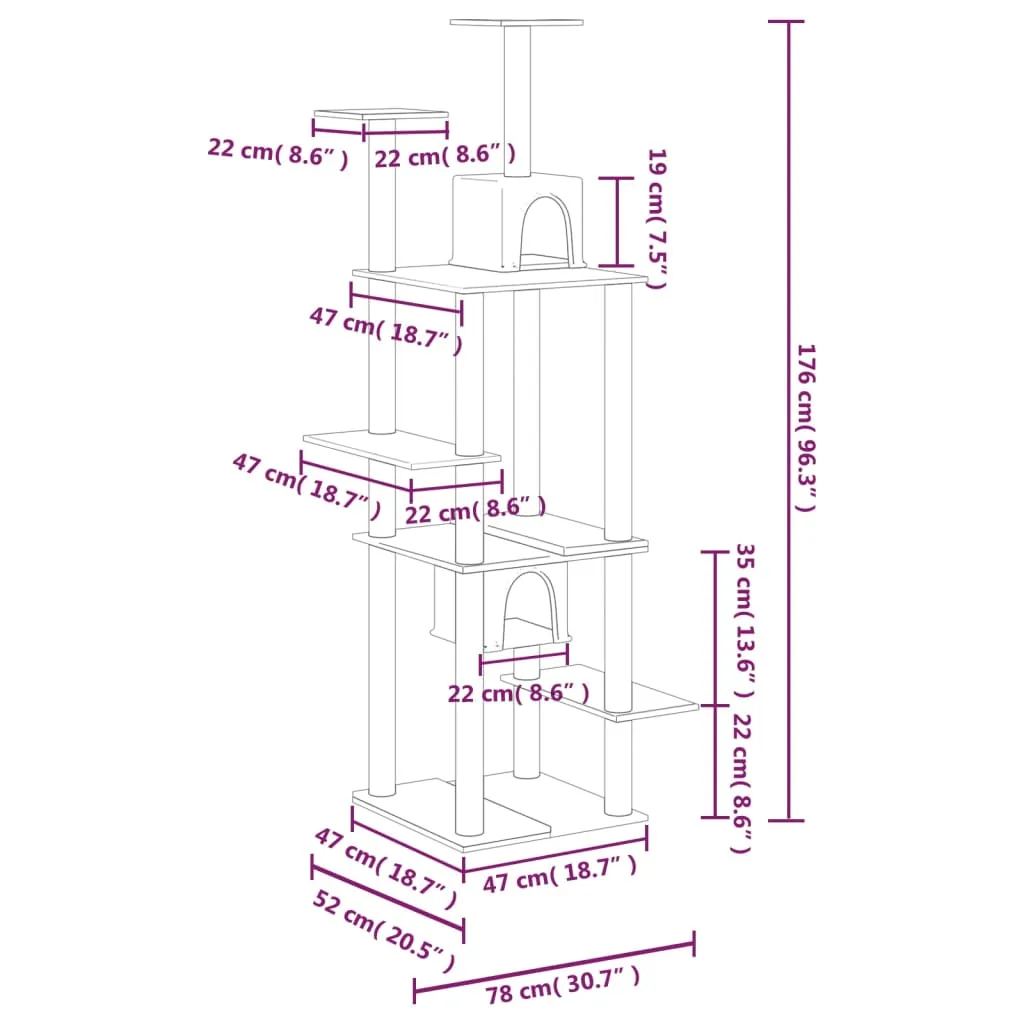 vidaXL Cat Tree with Sisal Scratching Posts Light Grey 176 cm