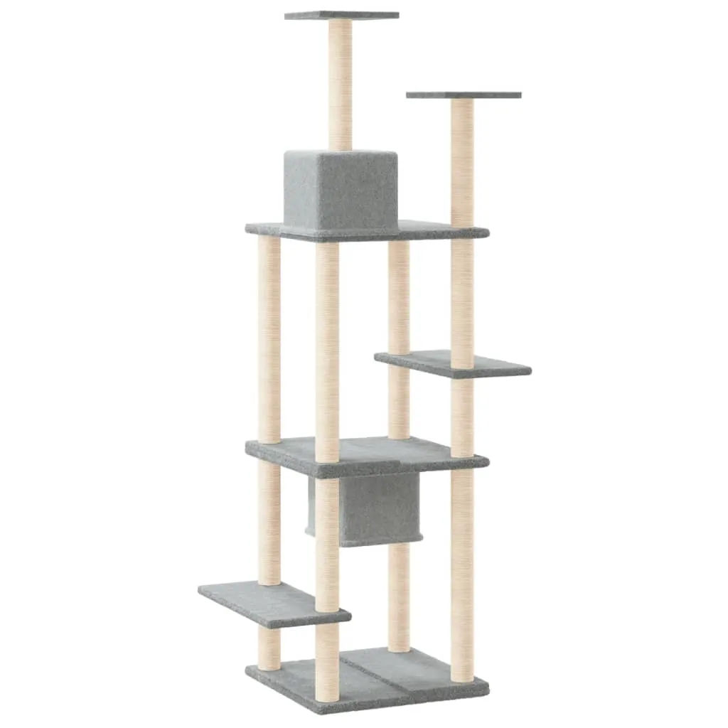 vidaXL Cat Tree with Sisal Scratching Posts Light Grey 176 cm